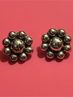 Mexico .925 Vintage Floral Cluster Pierced Earrings